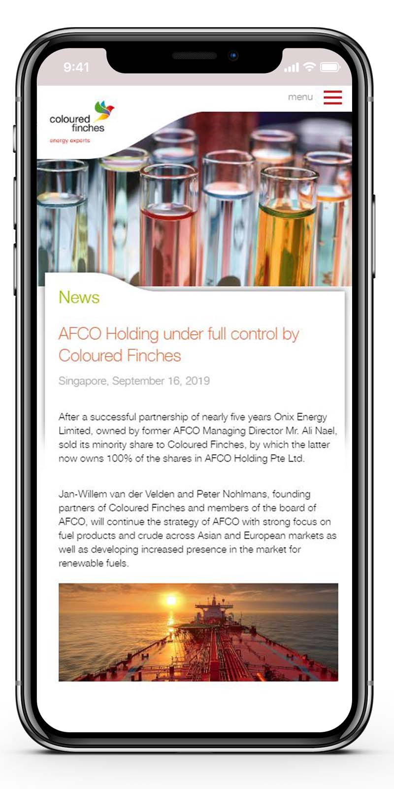 Ontwerp website FinCo Fuel News mobiel